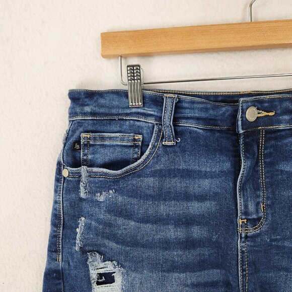 Judy Blue Shorts Womens Large Blue Distressed Denim Cutoff Raw Hem Mid Rise - Picture 2 of 12